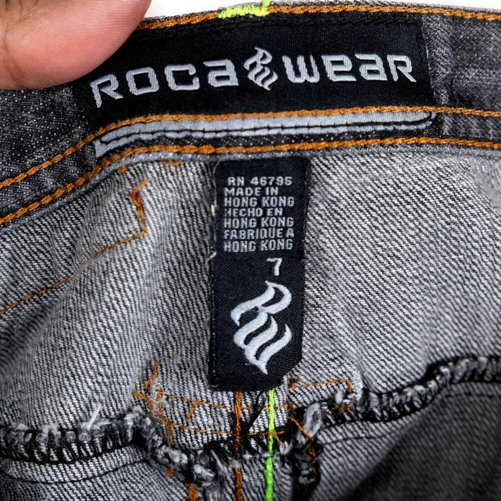 Rocawear Stonewash Gray Shorts Embroidered Girls 7